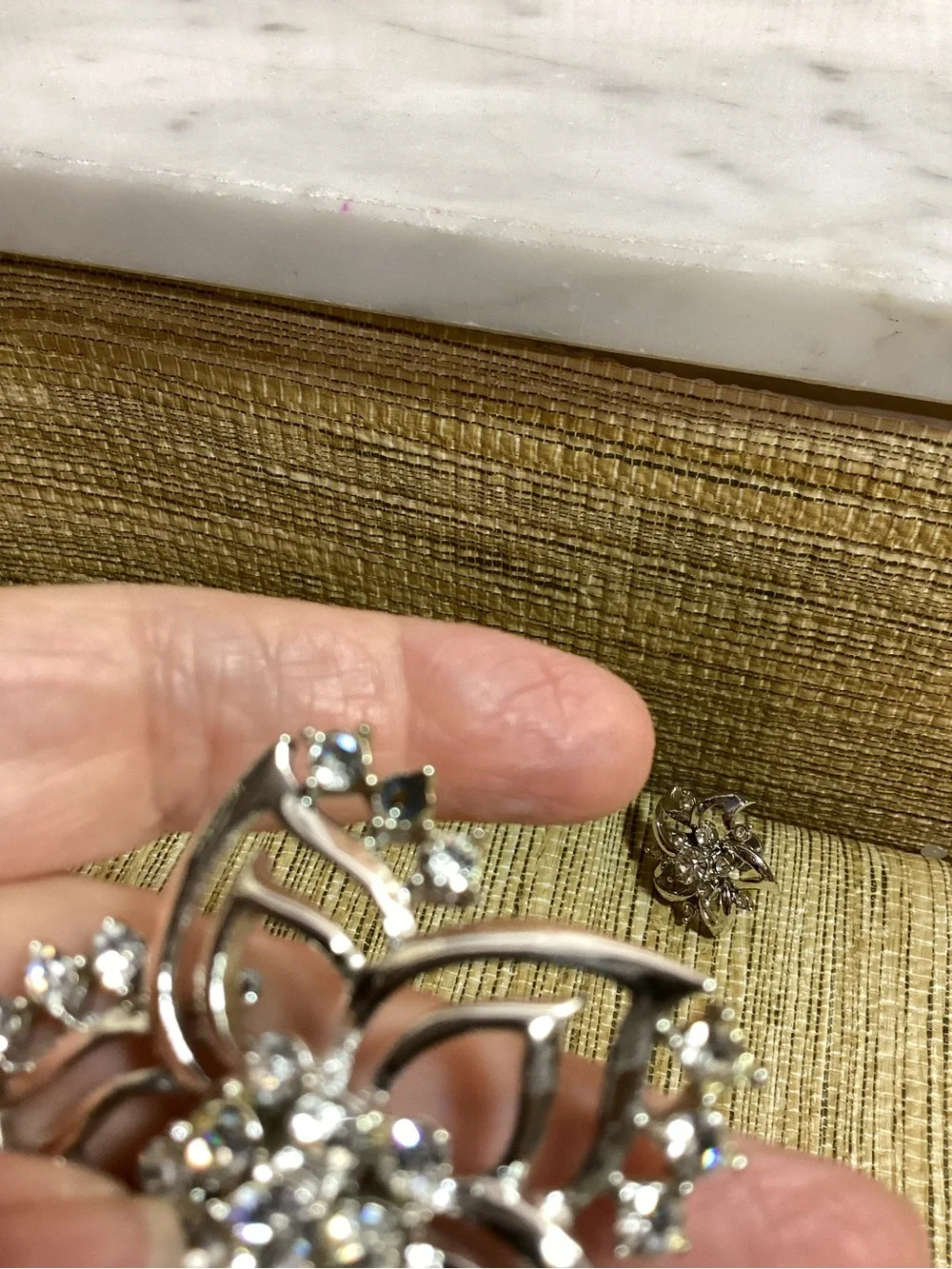 Vintage Silver-Tone Crystal Floral Brooch and matching clip Earring Set